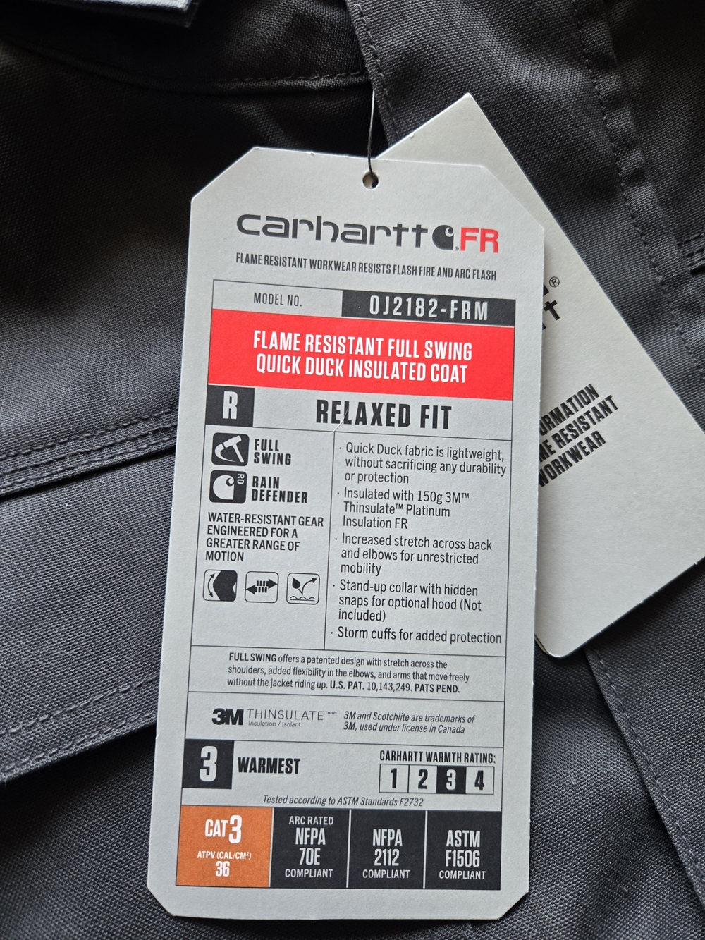 Carhartt Men's Sz 3XL FR Flame Resistant Full Swing Insulated Jacket - Picture 3 of 13